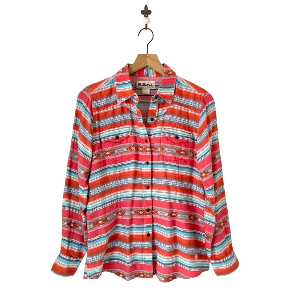 Ariat Real Brave Western Button Down Shirt Medium Country Festival Southwestern